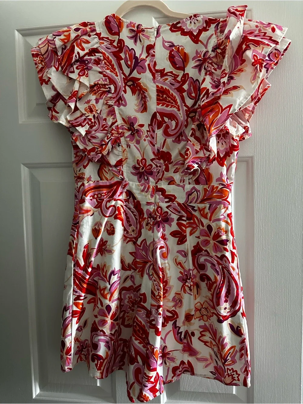 entro Cream romper with Pink, Purple & Orange Paisley Accents